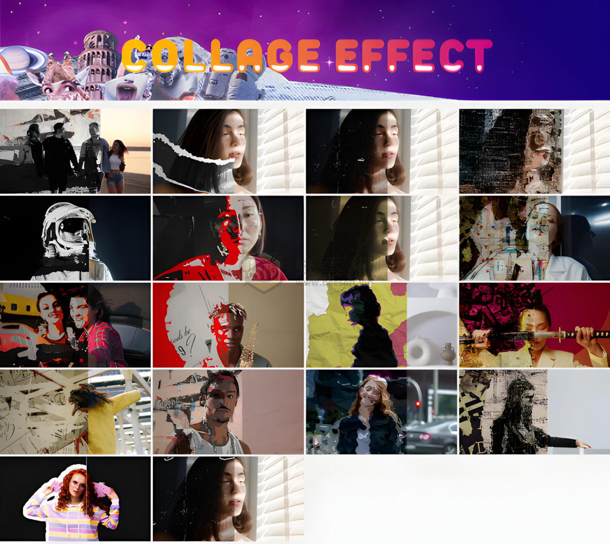 PR預設 | AtomX Collage Creator 40045374 - 2400組創意動物食物風景交通花朵植物嘴鼻眼睛手腳頭髮日常物品復古定格貼紙動畫
