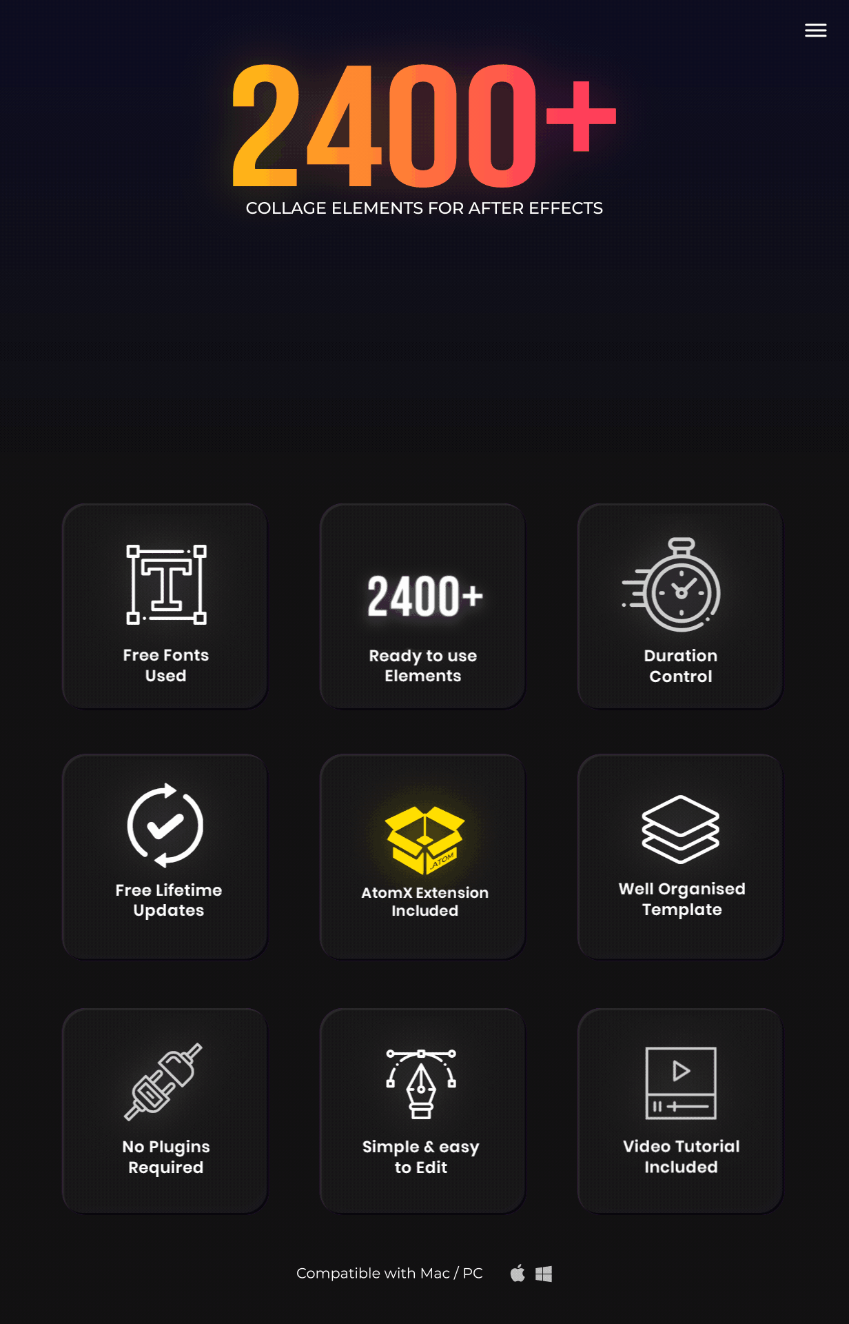 PR預設 | AtomX Collage Creator 40045374 - 2400組創意動物食物風景交通花朵植物嘴鼻眼睛手腳頭髮日常物品復古定格貼紙動畫