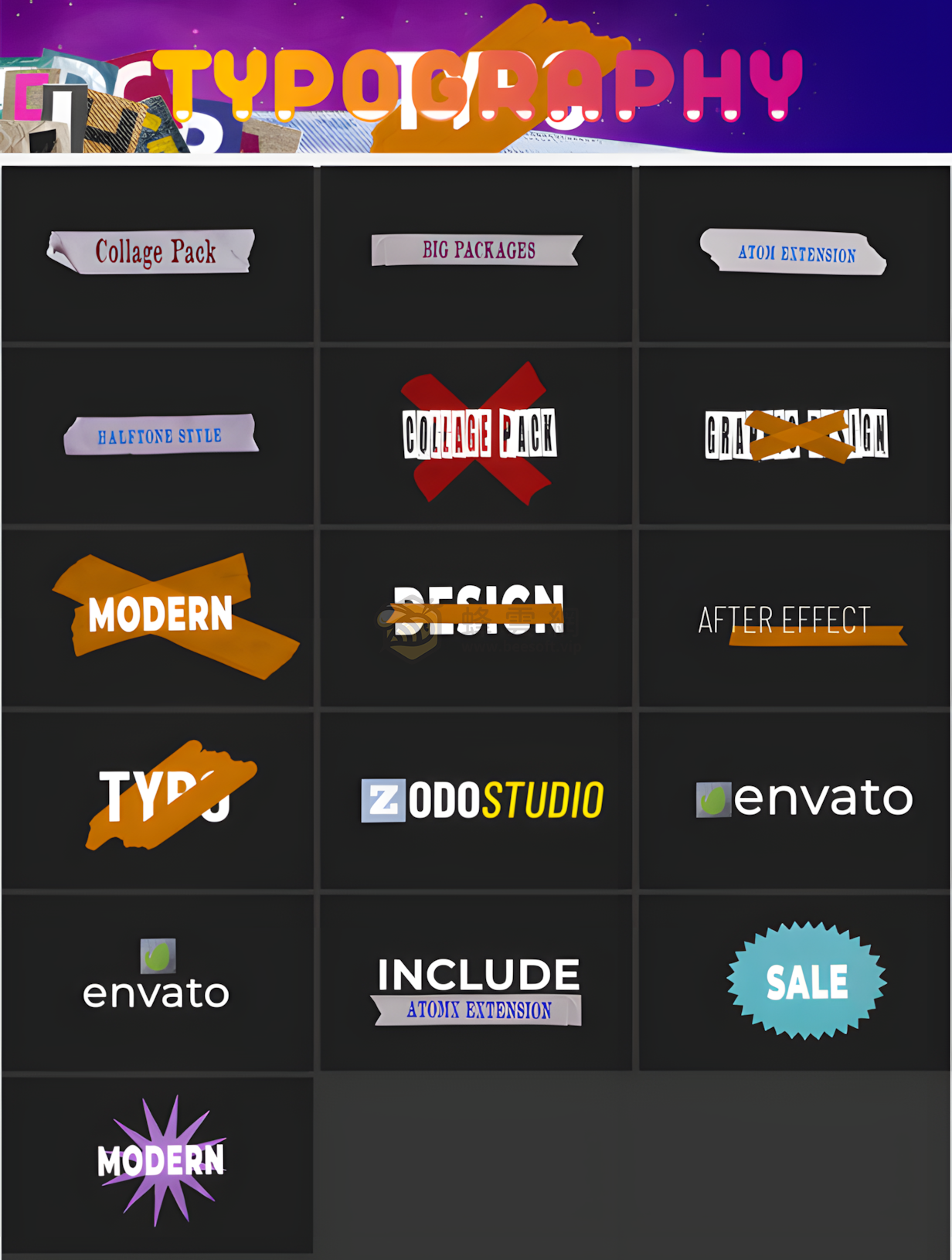 PR預設 | AtomX Collage Creator 40045374 - 2400組創意動物食物風景交通花朵植物嘴鼻眼睛手腳頭髮日常物品復古定格貼紙動畫