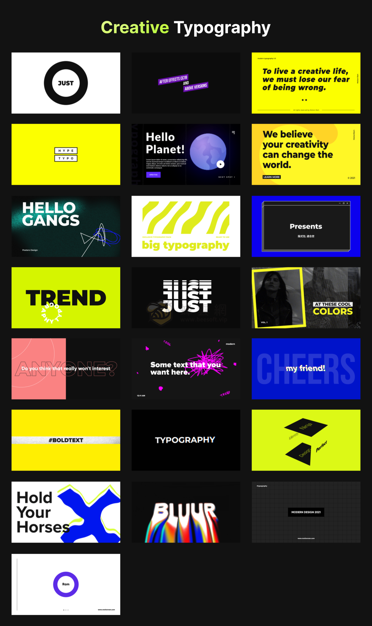 AtomX Just Typography Pack 34410712 - 400組時尚創意字幕條標題排版設計文字動畫