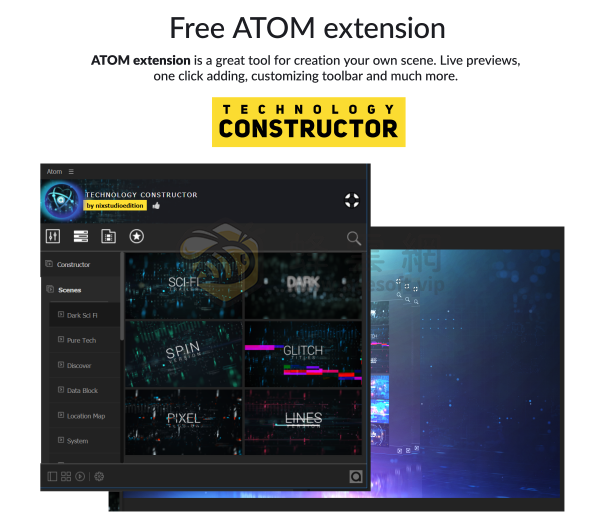 AtomX Technology Constructor 25146667 v2.5 - ​650+科技感動畫元件HUD介面數據流網格光軌粒子掃描