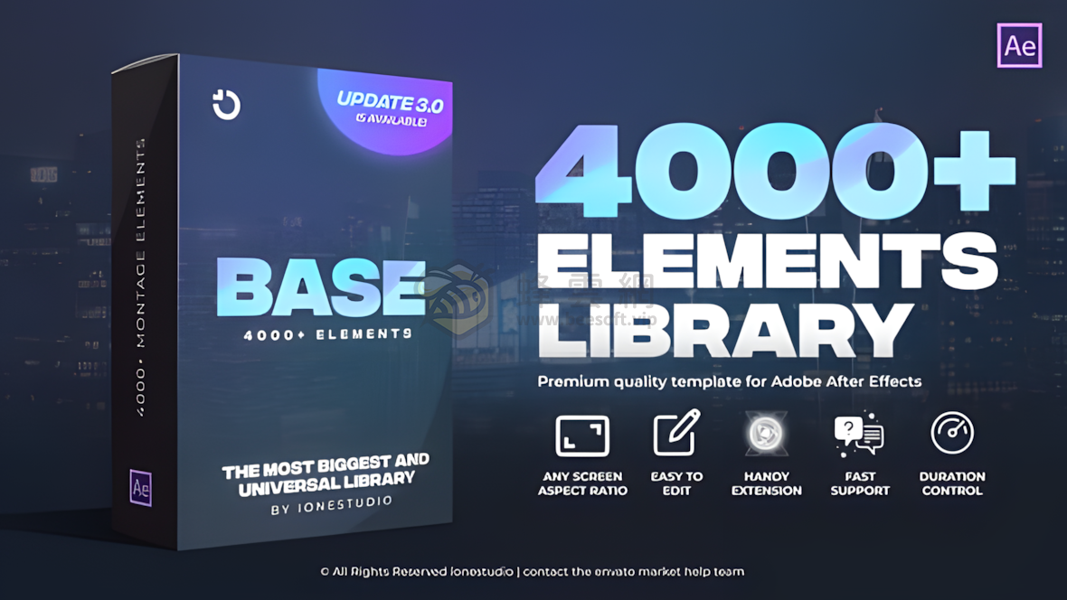 AtomX BASE Transitions and Motion Graphics v3 31018620 - 4000+無縫轉場文字標題動畫調色預設分屏效果視覺特效(VFX) 以及 音效等