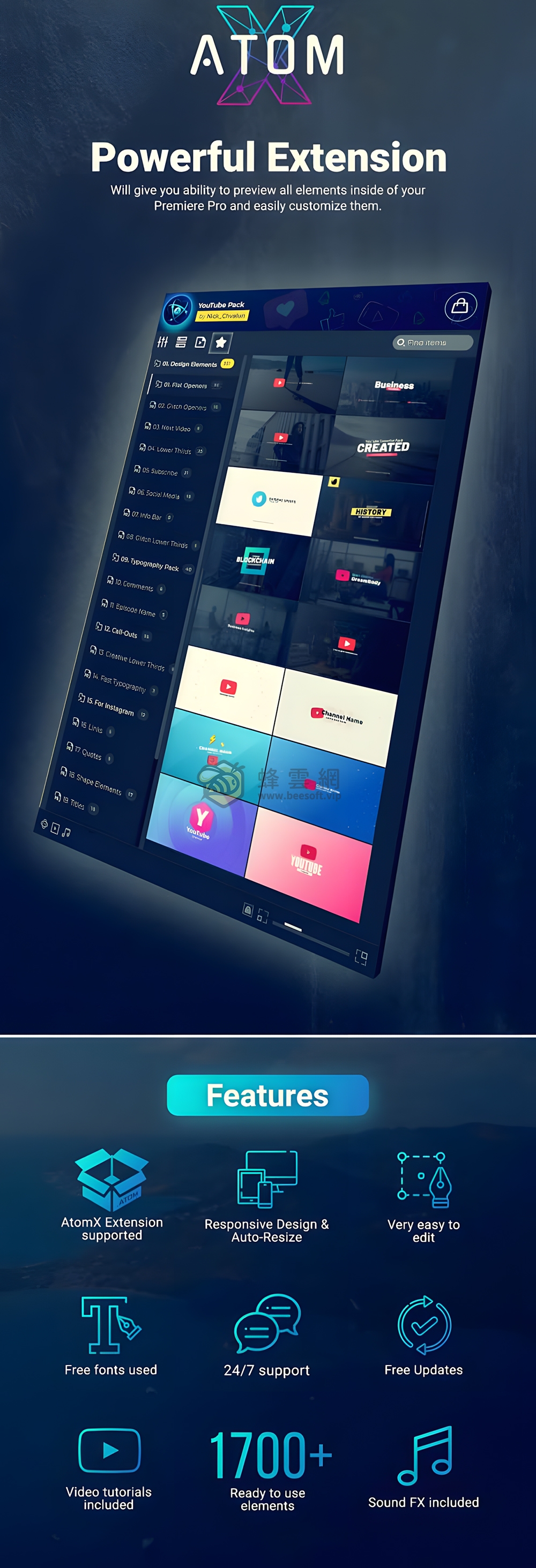 AtomX Youtube Pack – Transitions V2.1 27009072 - 1700+ 高級 YouTube 元素與轉場包