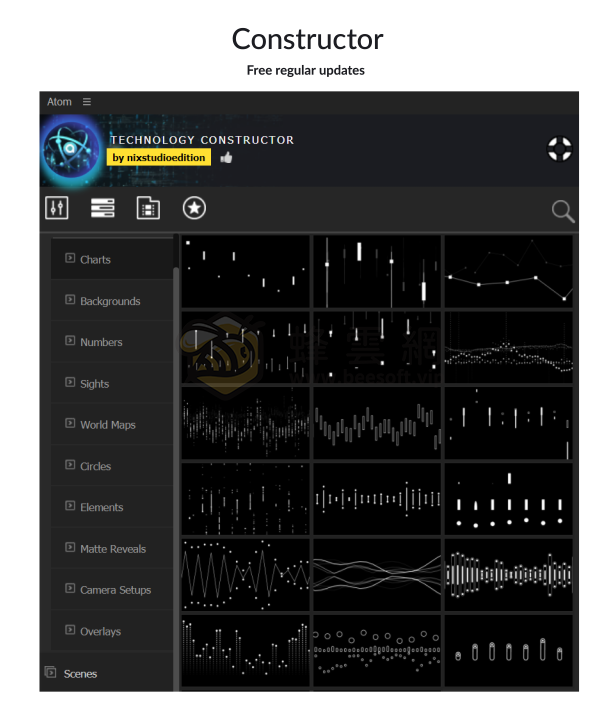 AtomX Technology Constructor 25146667 v2.5 - ​650+科技感動畫元件HUD介面數據流網格光軌粒子掃描