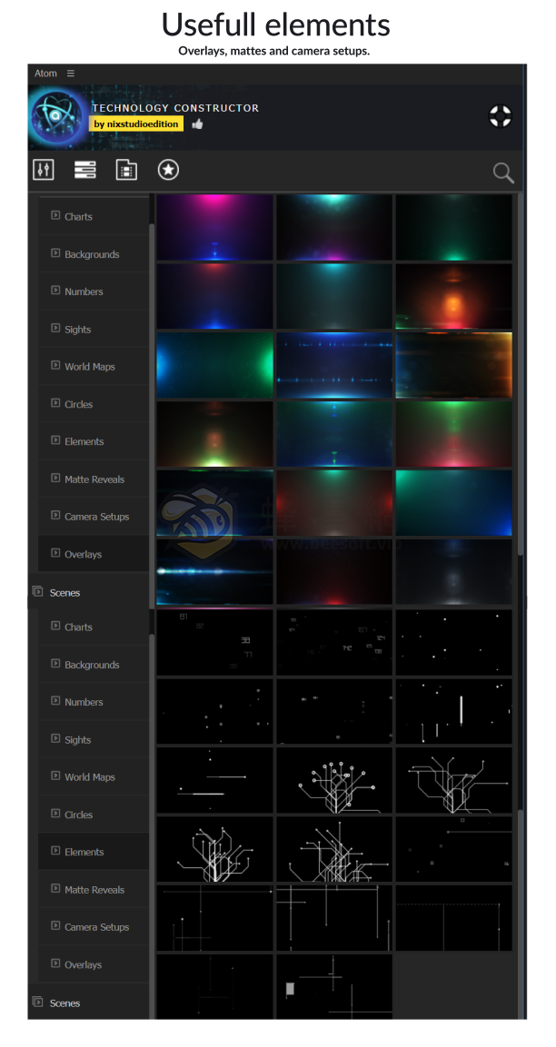 AtomX Technology Constructor 25146667 v2.5 - ​650+科技感動畫元件HUD介面數據流網格光軌粒子掃描