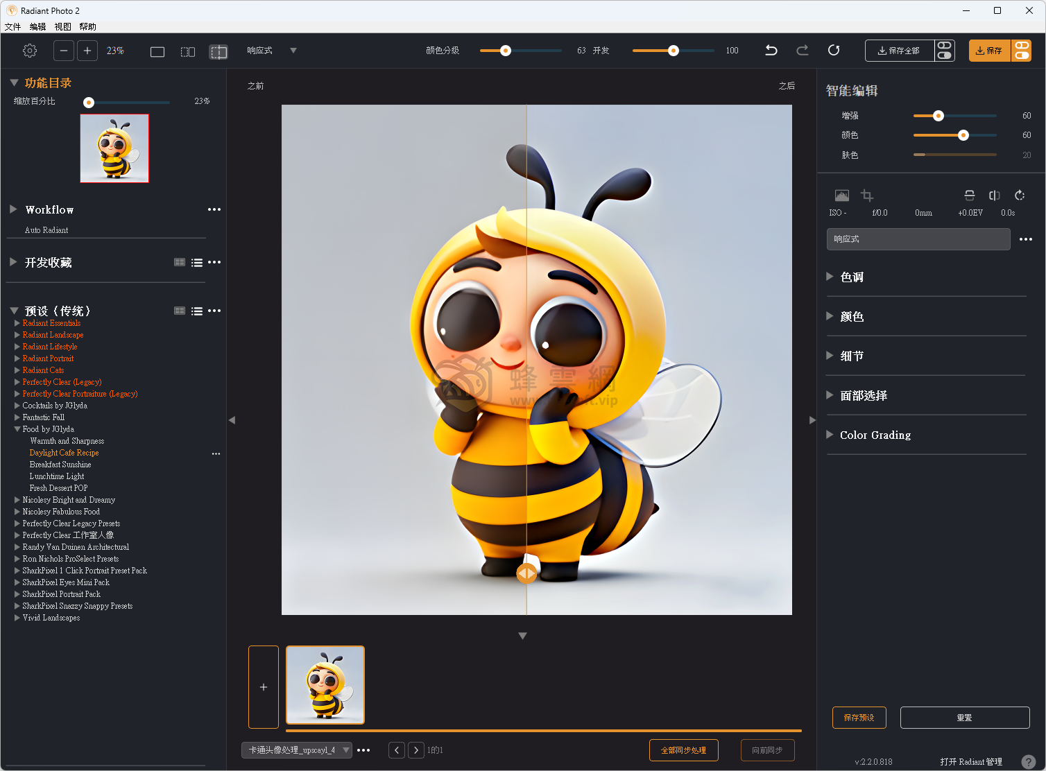 Radiant Photo v2.2.0.818 多語便攜版：AI智慧照片增強美化神器，支持人像精修、風光最佳化、批次處理與藝術濾鏡，綠色免安裝即開即用，輕鬆打造專業級影像效果！