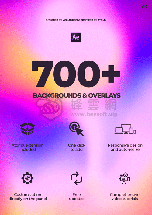 AtomX Backgrounds Pack 32623942 - 700+ 4K無縫循環動態背景動畫抽象幾何粒子效果光效霓虹燈流光液態漸變等